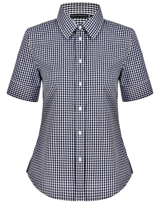 Ladies Gingham Check Short Sleeve Shirt