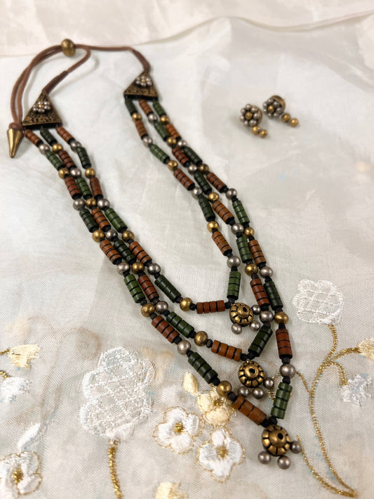 Layered terracotta necklace set