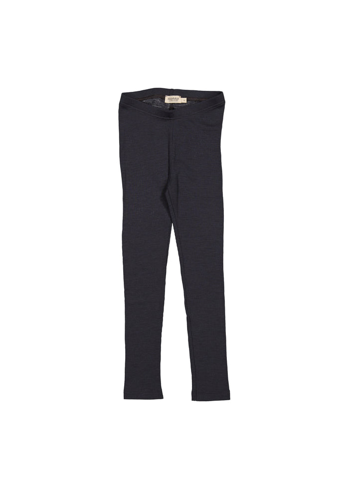 Uld-rib leggings i mørk farve, lange ben, tætsiddende pasform