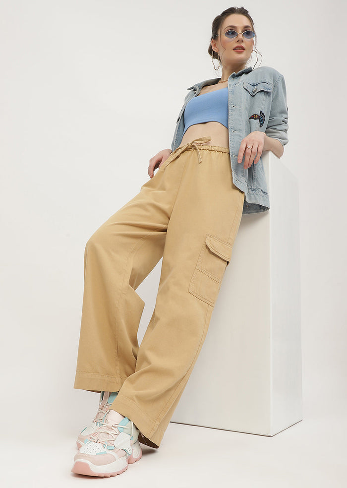 Madame Solid Yellow Cargo Jeans