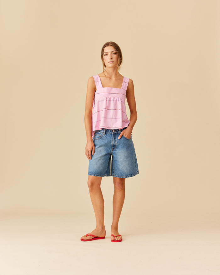 MARGIE TIE-BACK TOP PINK CHECK