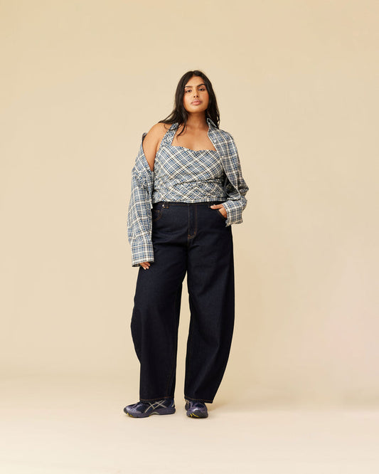 MARTI HALTER TOP NAVY CREAM TARTAN