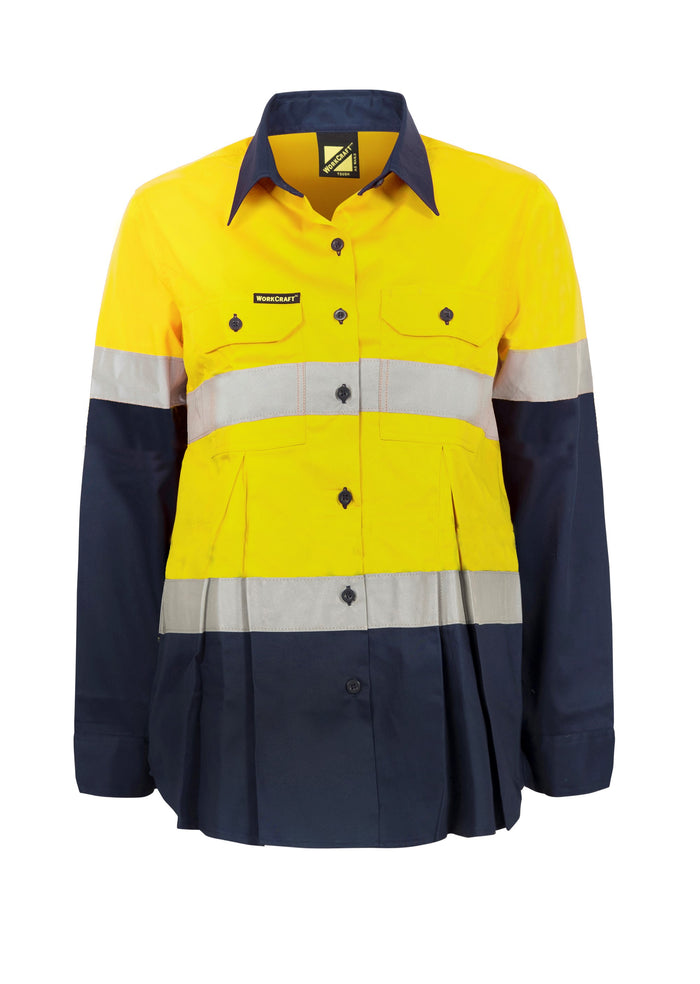 Maternity Lightweight Hi Vis Two Tone Long Sleeve Vented Cotton Drill Shirt With CSR Reflective Tape