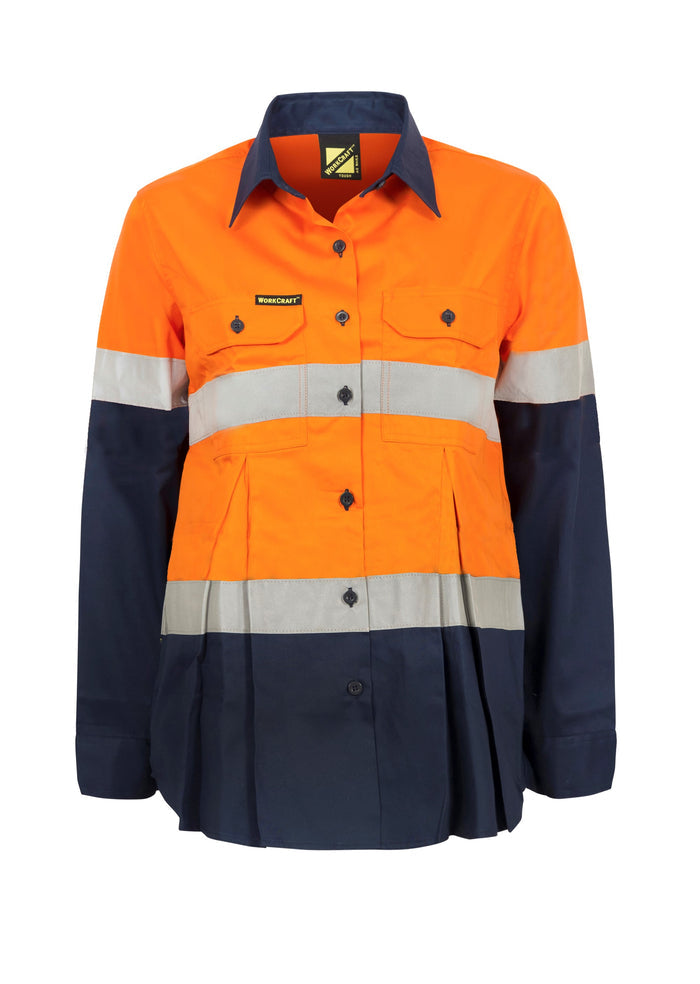 Maternity Lightweight Hi Vis Two Tone Long Sleeve Vented Cotton Drill Shirt With CSR Reflective Tape