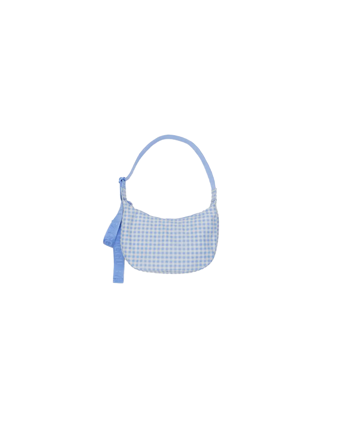 MEDIUM NYLON CRESCENT BAG LIGHT BLUE GINGHAM