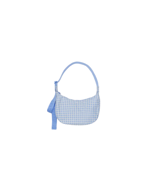 MEDIUM NYLON CRESCENT BAG LIGHT BLUE GINGHAM