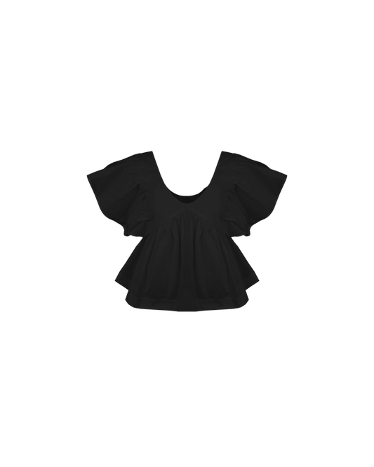 NONI RUFFLE TOP BLACK