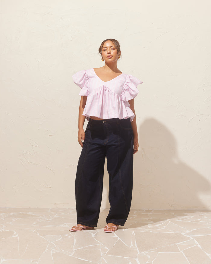 NONI RUFFLE TOP LILAC CANDY STRIPE