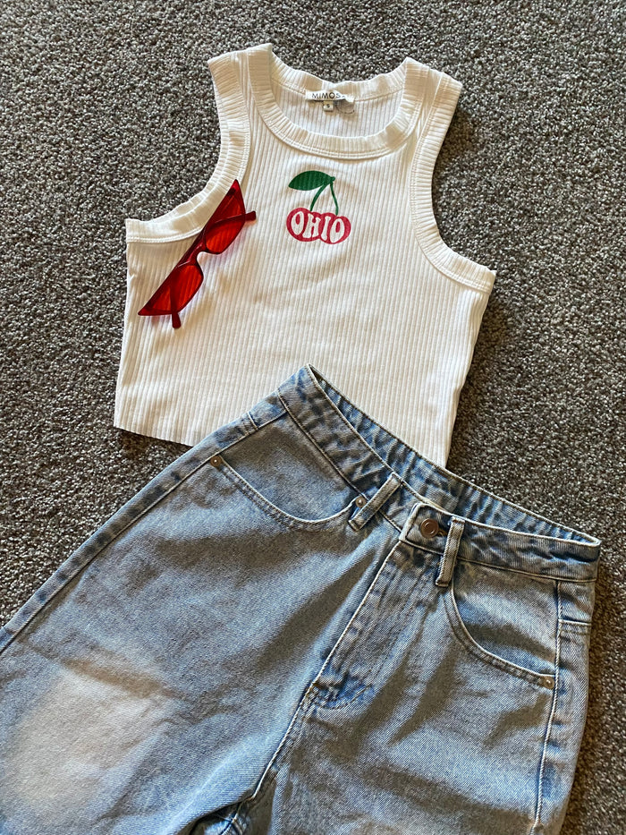 Ohio Cherries High Neck Ribbed Tank - Recess Apparel LLC