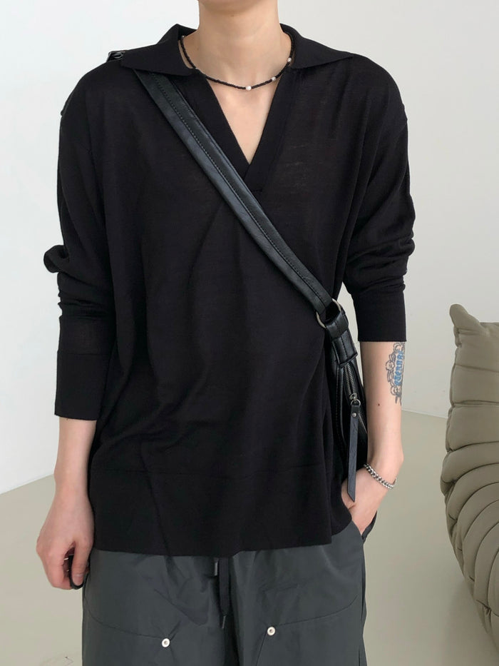 Open Collar Knit Pullover