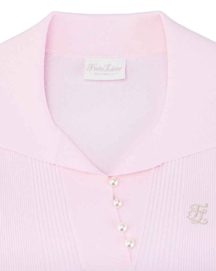 Open Collar Pearl Point Neck Knit (Pink)