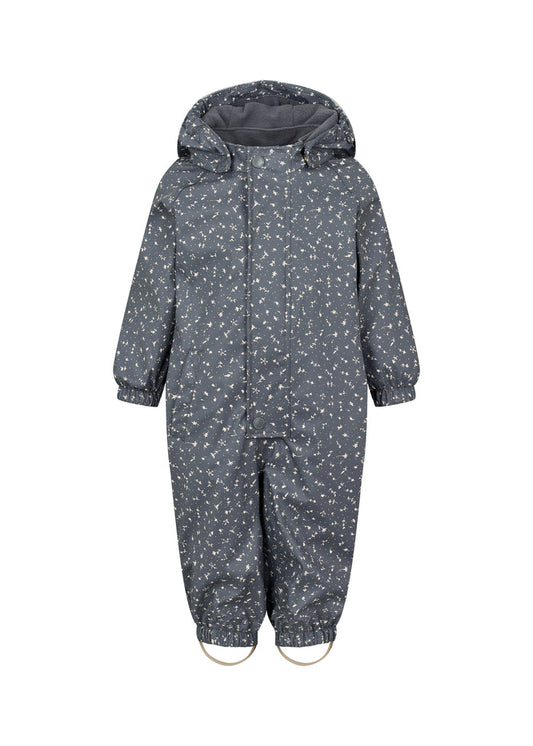 Blue rain suit for children with hood and elastic straps