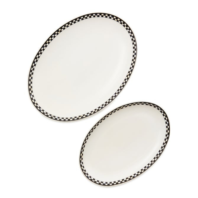 oval platter with black and white check