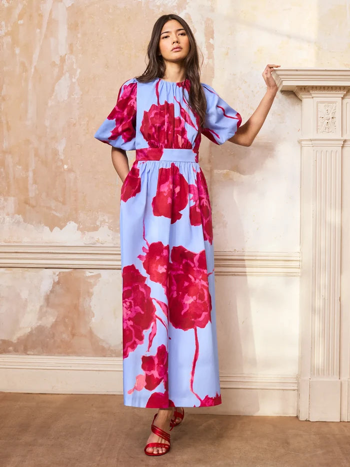 Petite Seraphina Pink And Blue Floral Puff Sleeve Dress