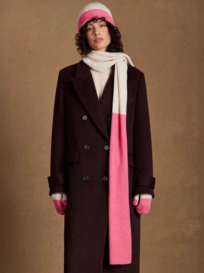 Pink Colour Block Scarf With Cashmere