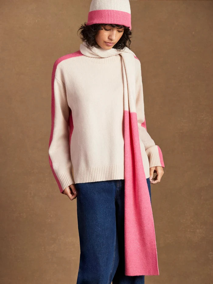 Pink Colour Block Scarf With Cashmere