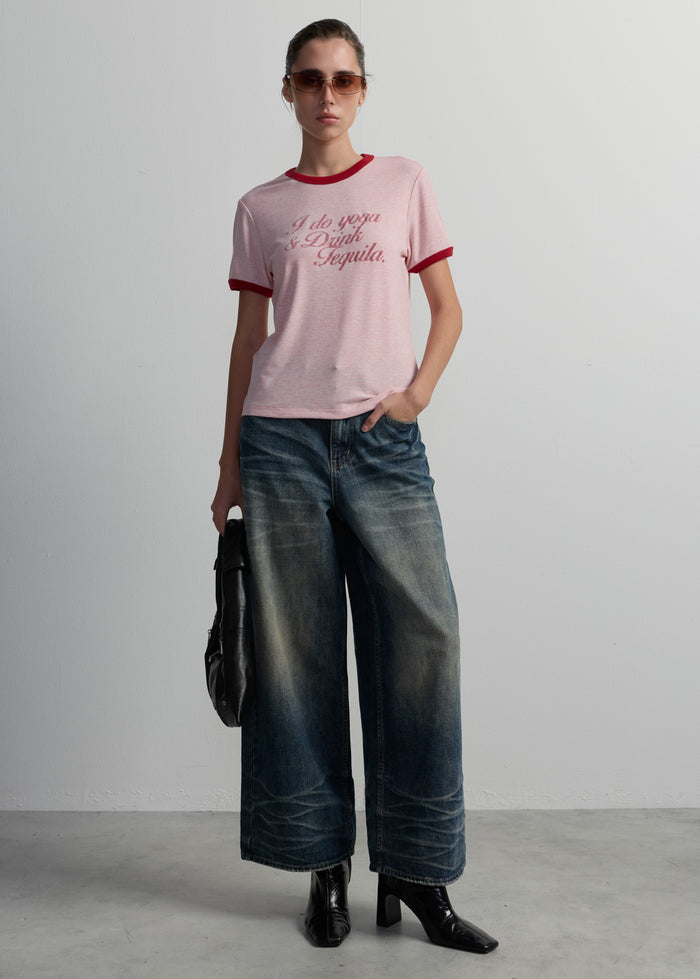 PINK GRAPHIC RINGER TEE