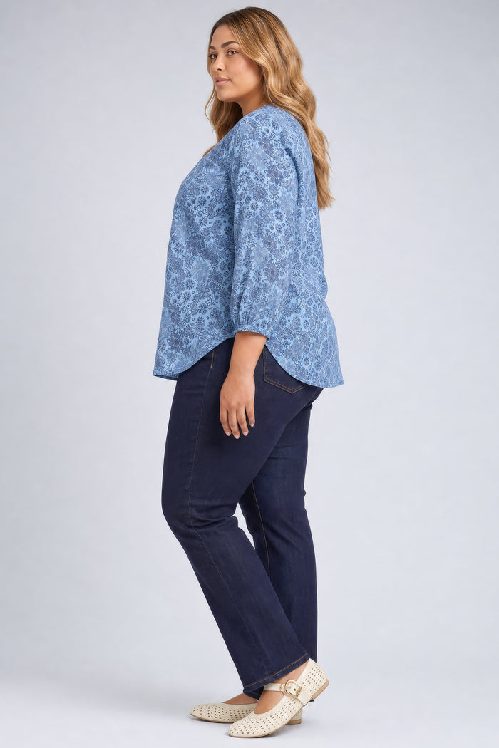 Pintuck Blouse In Plus Size - Blue Dusk Crystals