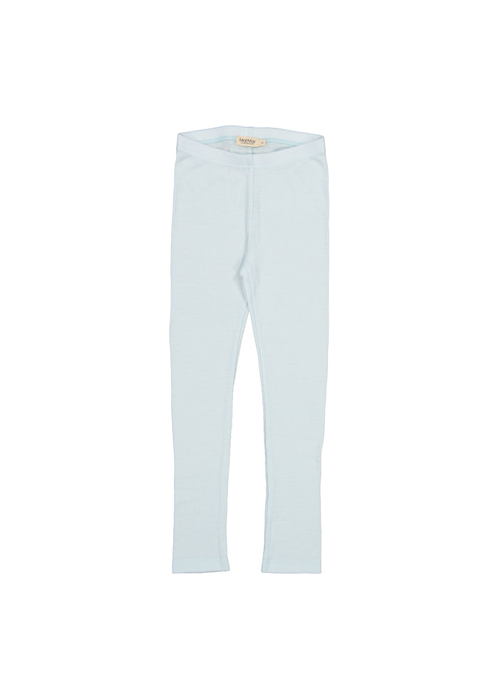 Uldrib leggings i lyseblå til baby med elastisk linning