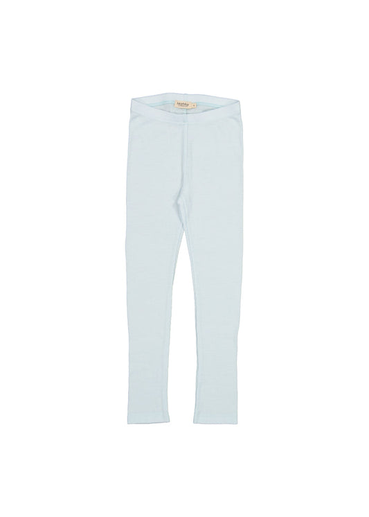 Uldrib leggings i lyseblå til baby med elastisk linning