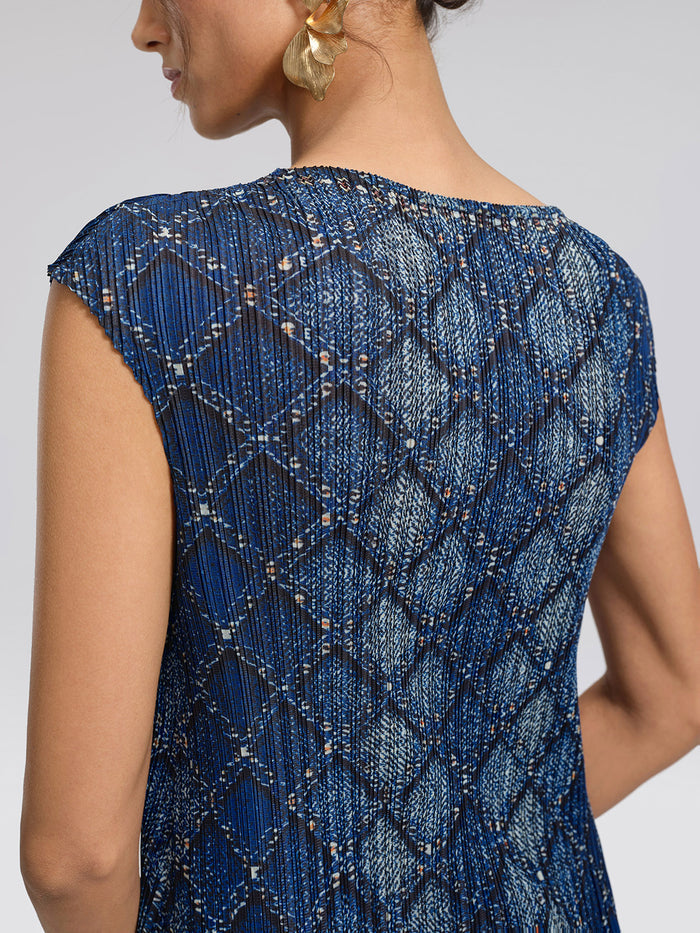 Pleated Diamond Print Mermaid Dress