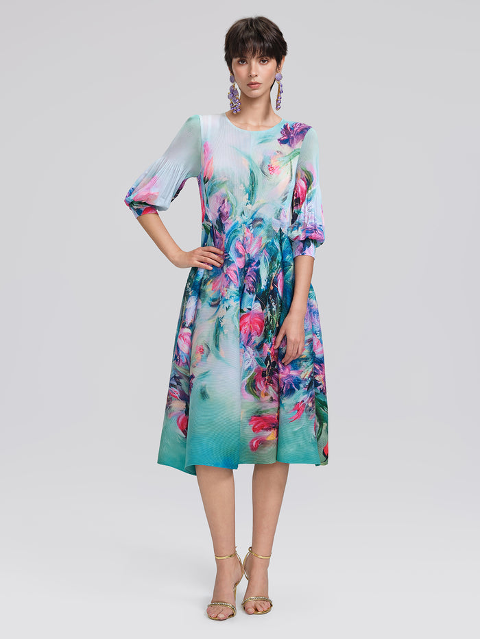 Pleated Stretch Printed Dress