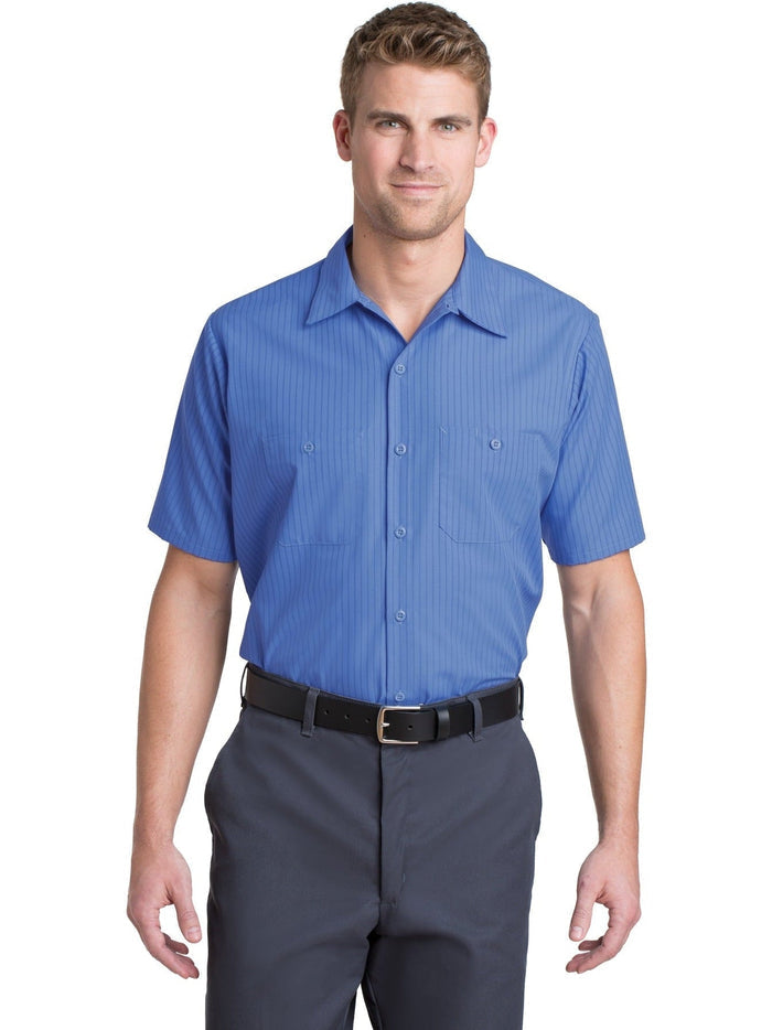 no-logo Red Kap Short Sleeve Striped Industrial Work Shirt-Regular-Red Kap-Petrol Blue/Navy-S-Thread Logic