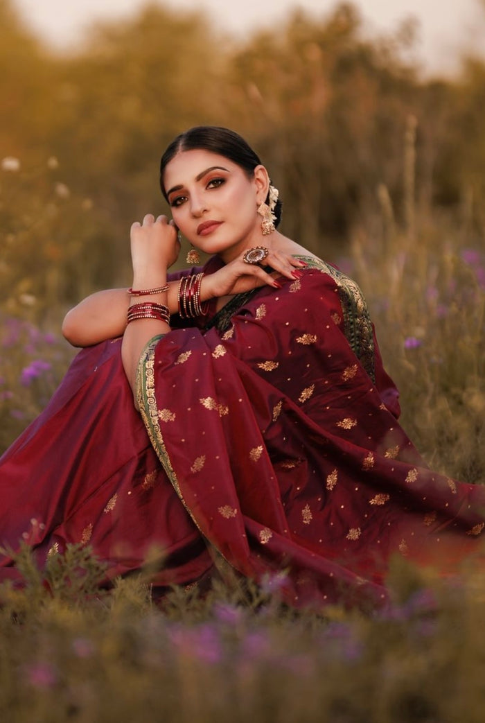 Riwayti Banarsi Silk: Maroon Emerald