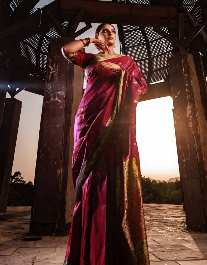 Riwayti Banarsi Silk: Maroon Emerald