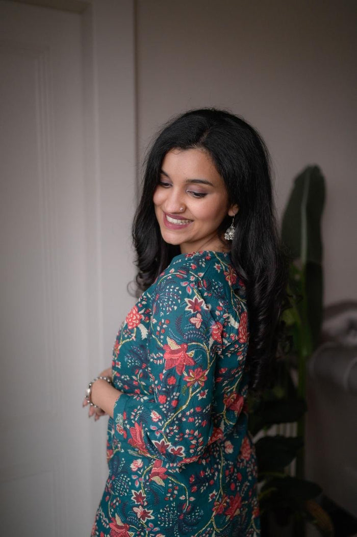 Samya Budget Cotton Suit- Teal Florals
