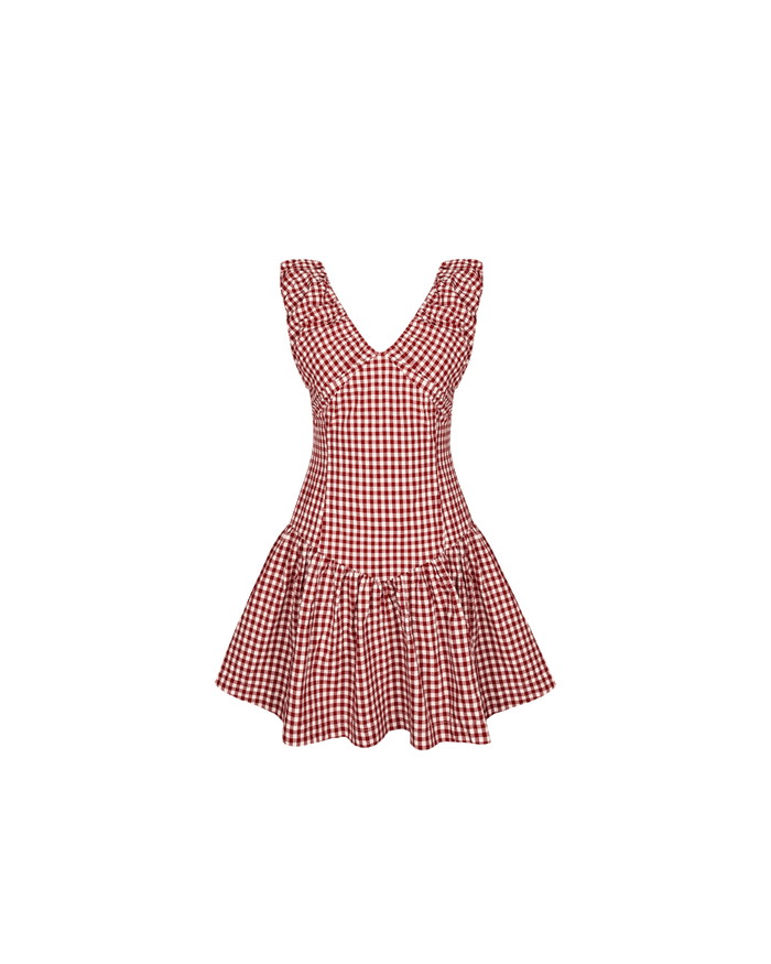 SELMA MINI DRESS MERLOT GINGHAM