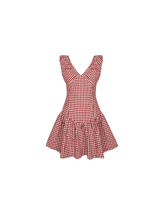SELMA MINI DRESS MERLOT GINGHAM