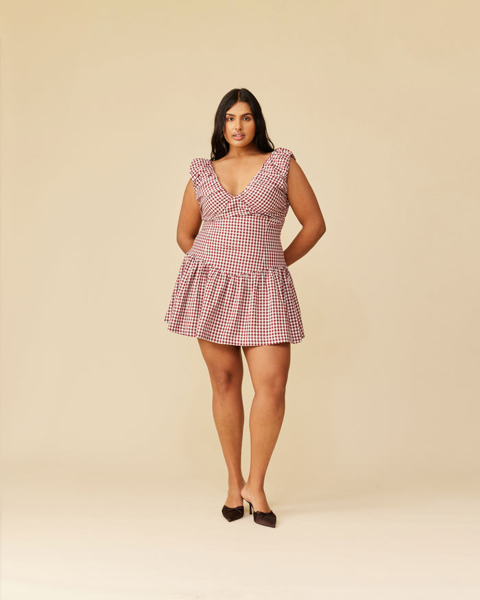 SELMA MINI DRESS MERLOT GINGHAM