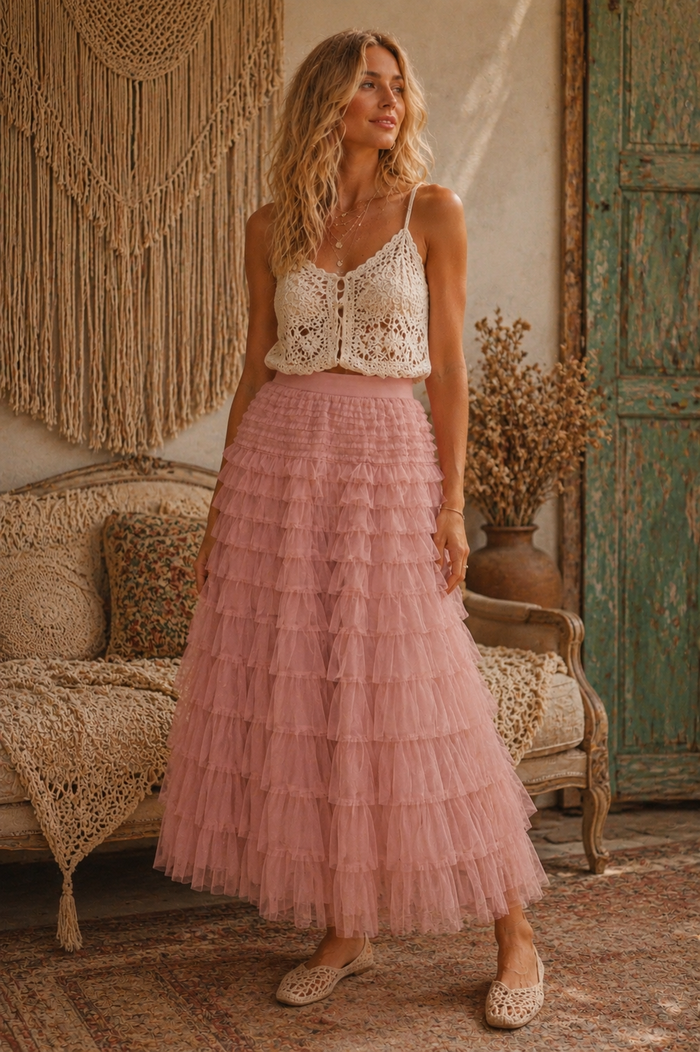 Seraphina Ruffle Skirt Rose Pink
