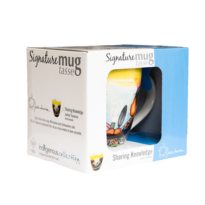 Signature mug packaging with a colorful mug inside on a white background