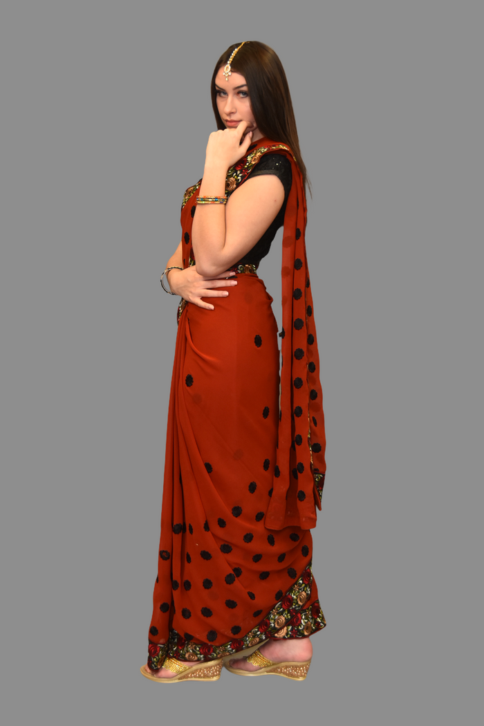 Silk Georgette Embroidered Cranberry Red Saree