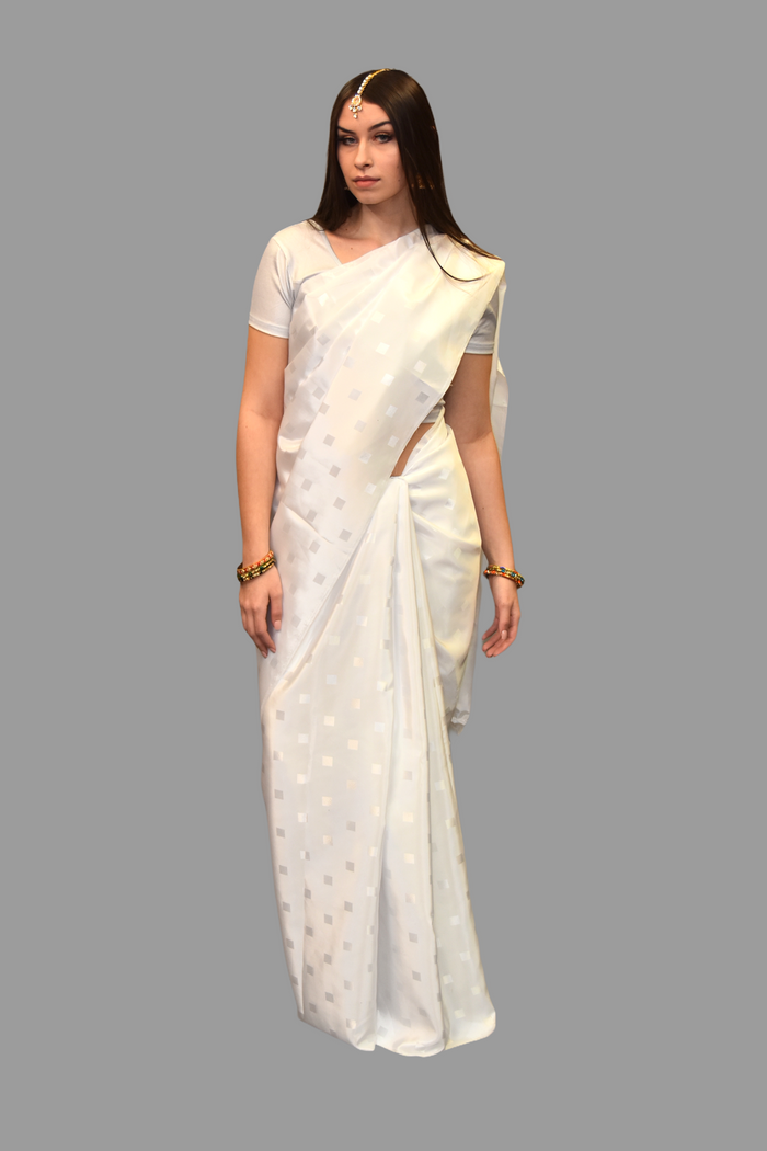 Silk Self Printed White Saree