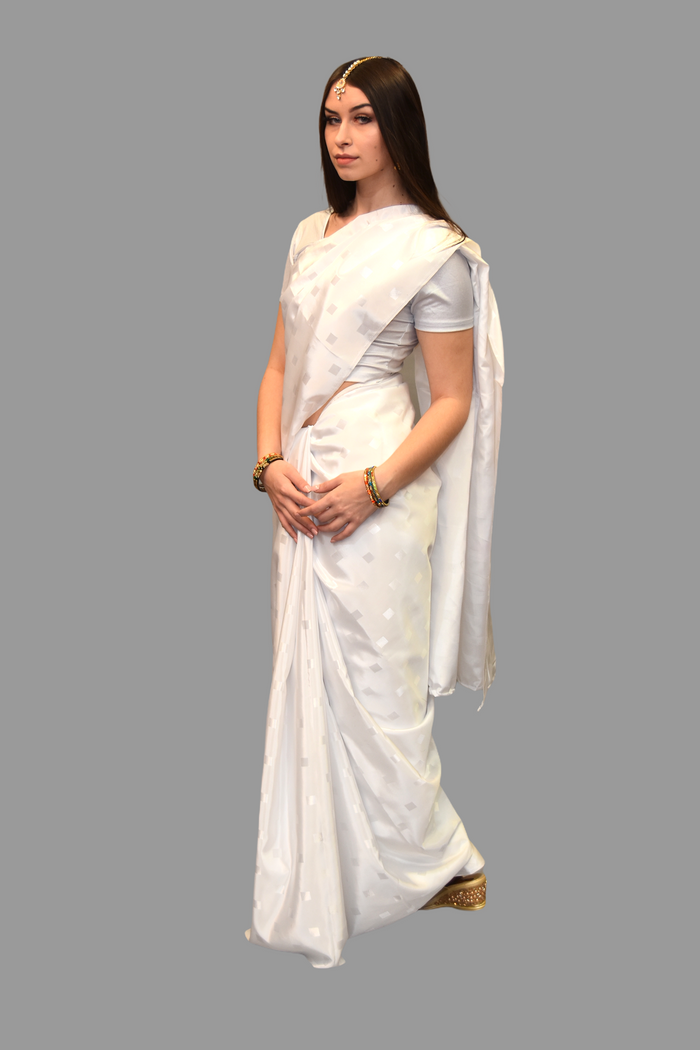 Silk Self Printed White Saree