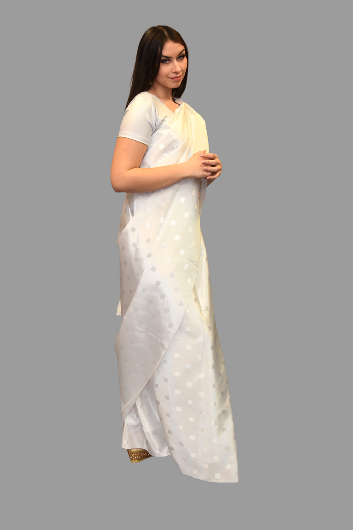Silk Self Printed White Saree