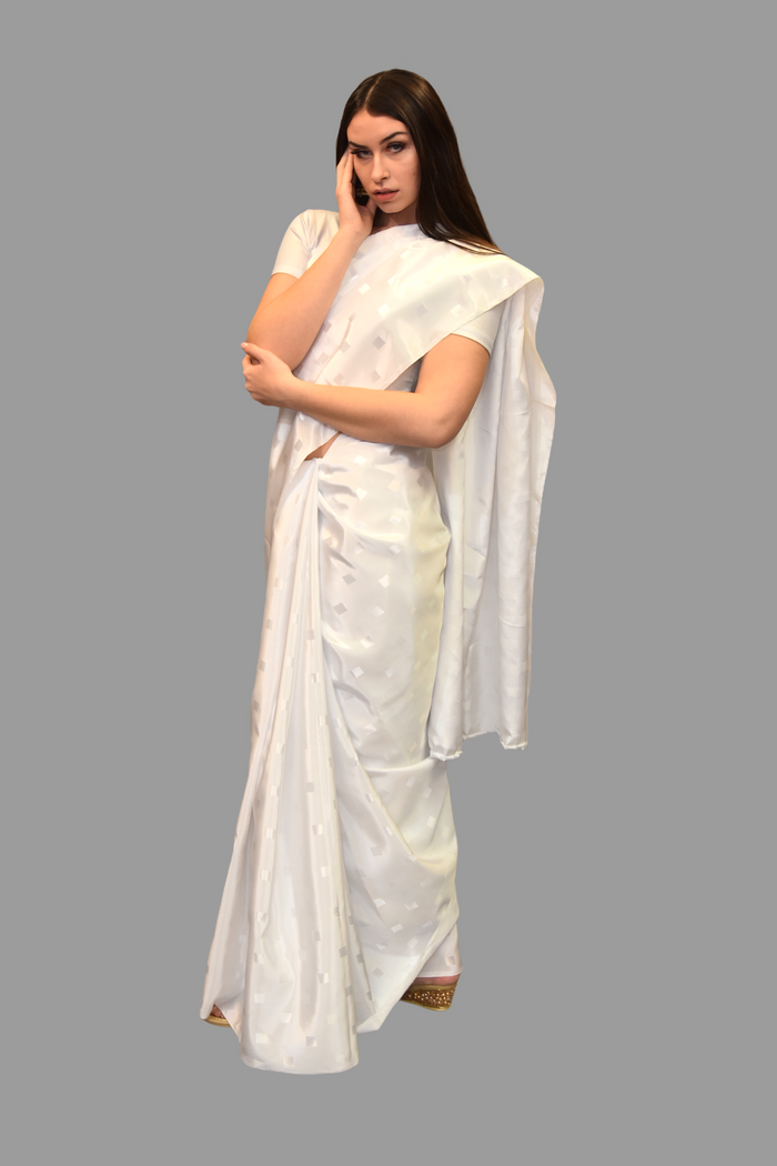 Silk Self Printed White Saree