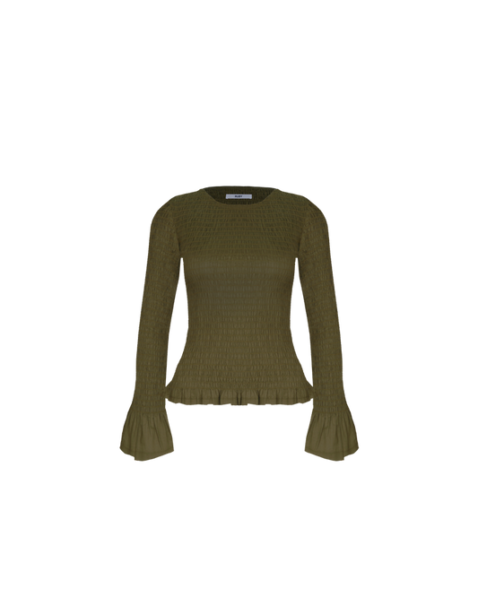 SKY SHIRRED LONG SLEEVE OLIVE