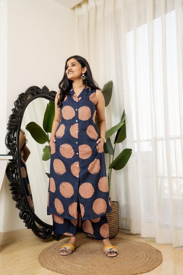 Sleeveless Coord Set- Navy Circles