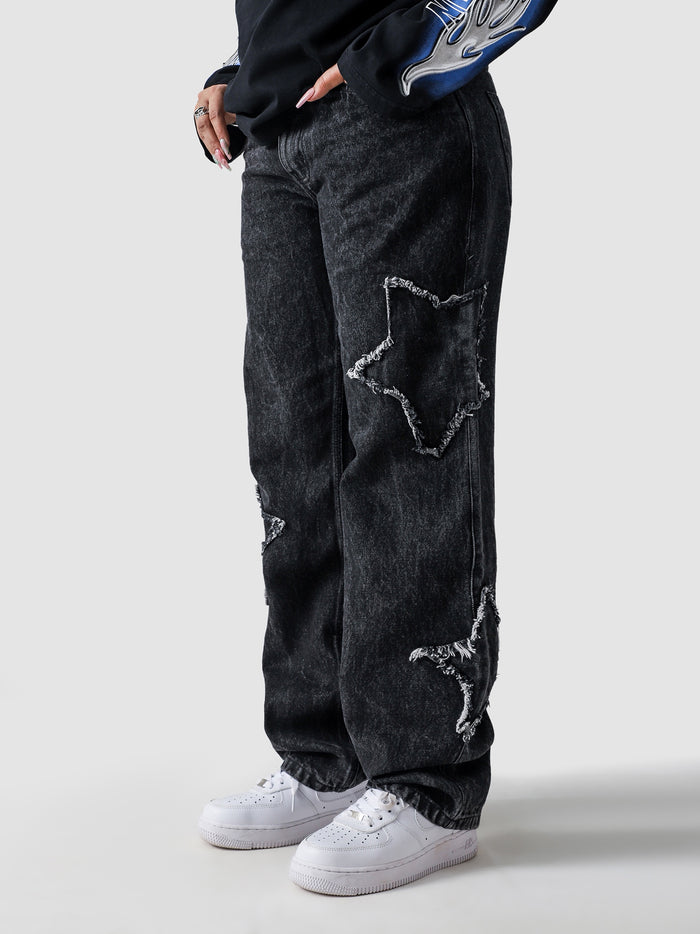 Star Denim baggy jeans detail closeup star hardware embroidery Pakistan – GROOVY