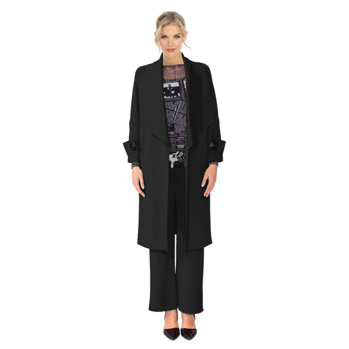 Techno Knit Long Open Front Jacket in Black - 4585J-BLK