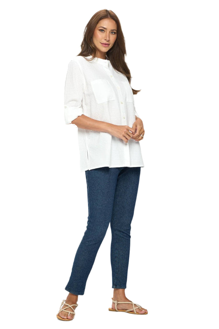 Textured Cotton Shirt in White - CS117-WT