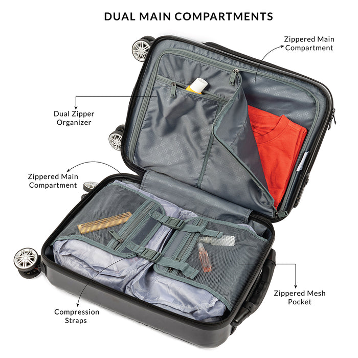 Trail Smart Luggage, premium airport roller with organizer storage pockets by Carriall
