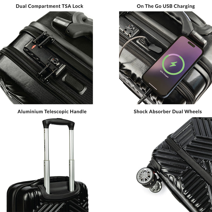 Trail Smart Luggage, TSA-secured trolley with shock-absorbing wheel system by Carriall