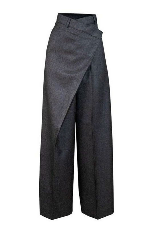Wide leg gray pants with waist detail