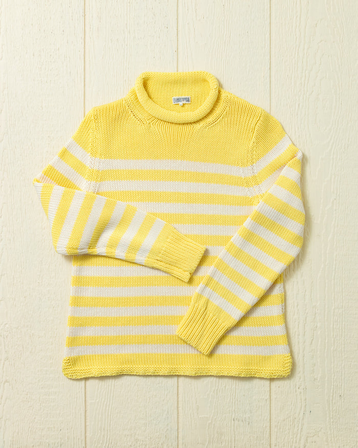 Women's Breton Stripe Fisherman's Sweater in Lemon/Egret