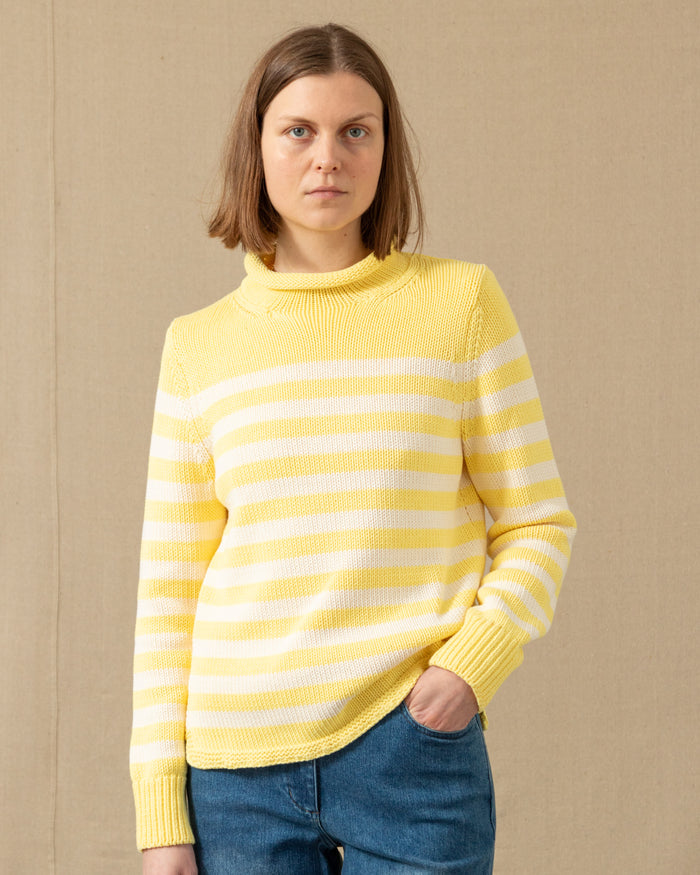 Women's Breton Stripe Fisherman's Sweater in Lemon/Egret